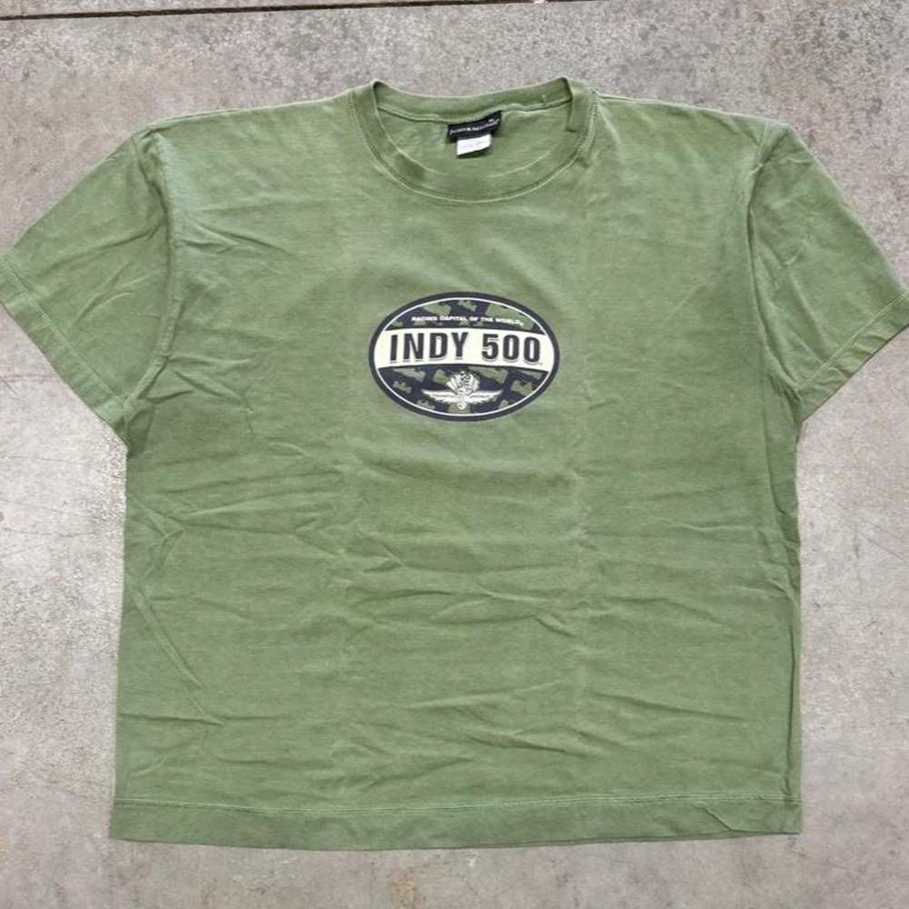 Vintage Indy 500 Racing Capital of the World Olive Green Shirt Sz XL